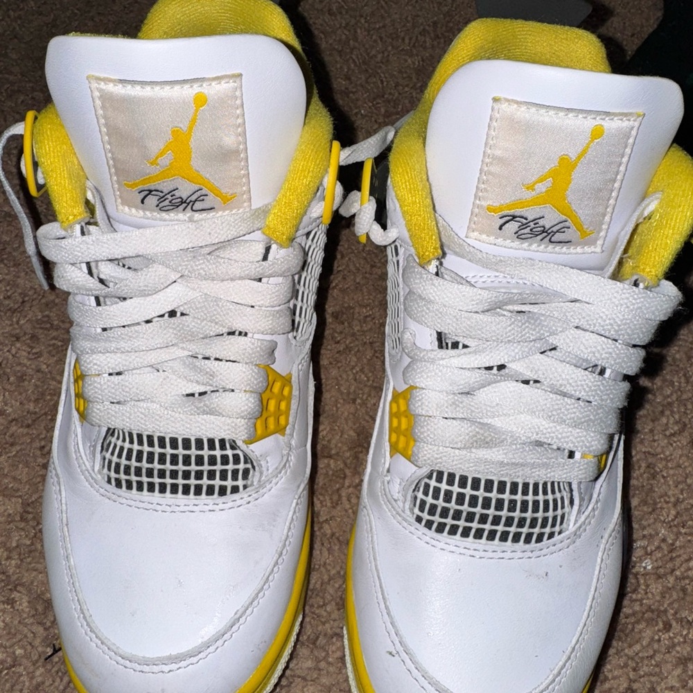 Jordan White and Yellow Air Jordan 4 Sneakers